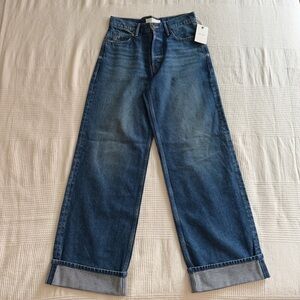 mother snacks smootthie jeans wide leg cuffed medium wash hot stuff 26